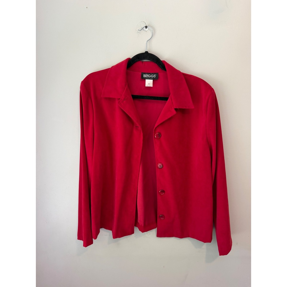 Briggs New York Womens Red Button Front Lightweight Jacket Size M Notch Collar